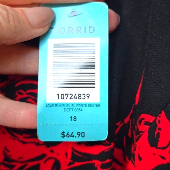 Torrid Red Black Floral Pond Skater Dress 18 2x nwt New - Picture 6 of 9